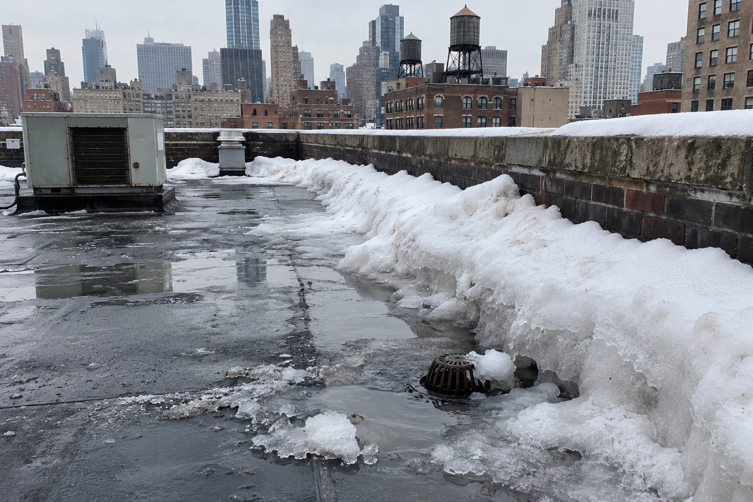 Snow and Ice Roof Damage Repair in Manhattan, New York
