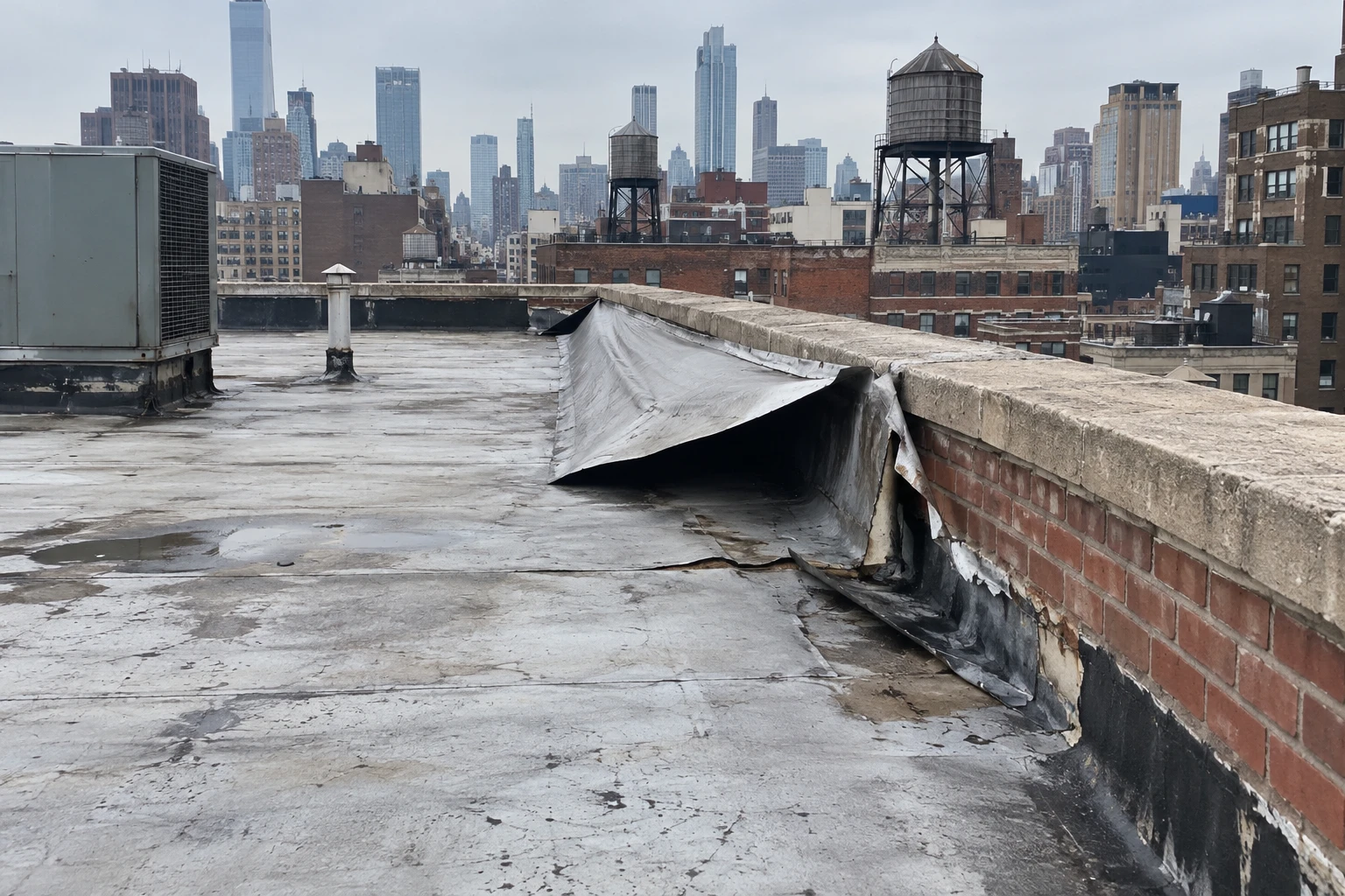 Wind Damage Roof Repair on a Manhattan roof