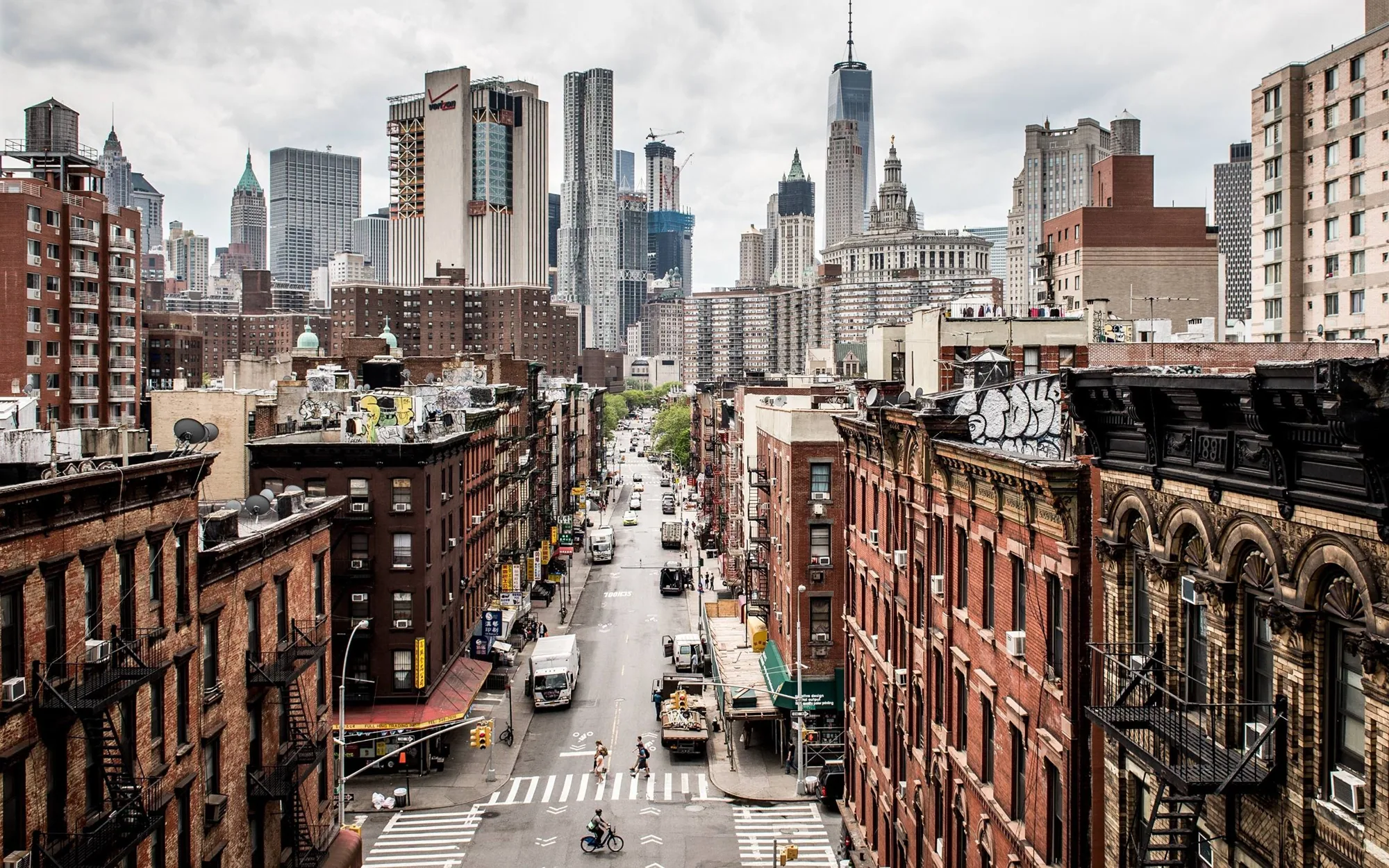 Manhattan street grid and rooftops seen from a high vantage point